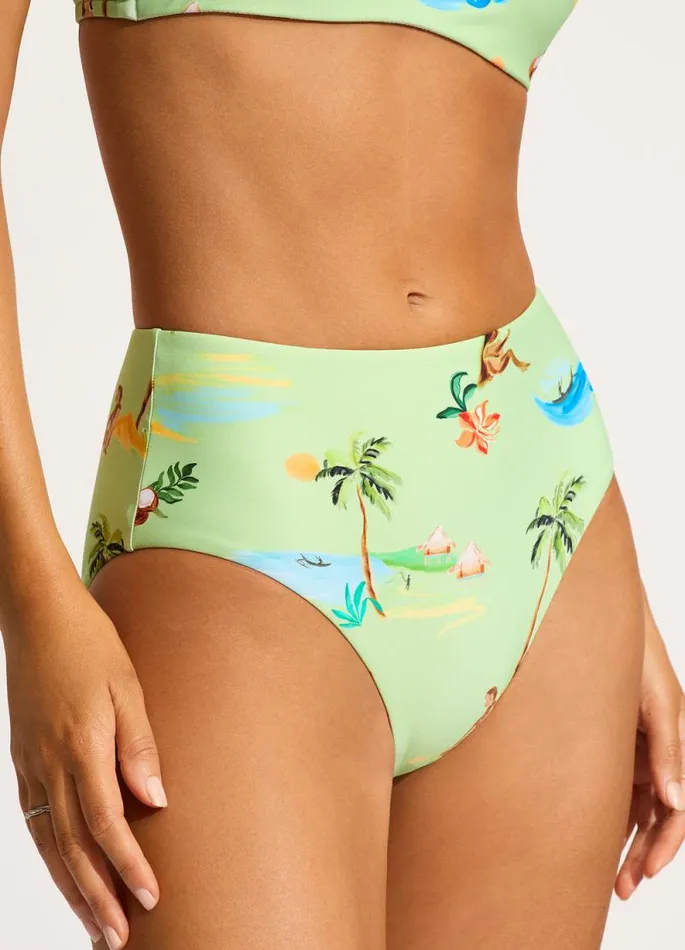 Seafolly High Waisted Women Isla Palm High Waisted Bikini Bottom 8211 Sage