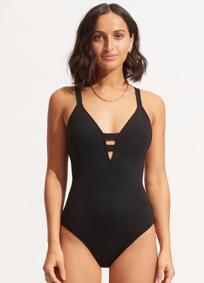 Seafolly Square Neck Women Seafolly Collective Deep V One Piece 8211 Black