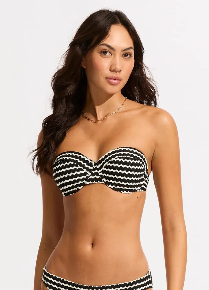 Seafolly Underwire Women Mesh Effect Bustier Bikini Top 8211 Black