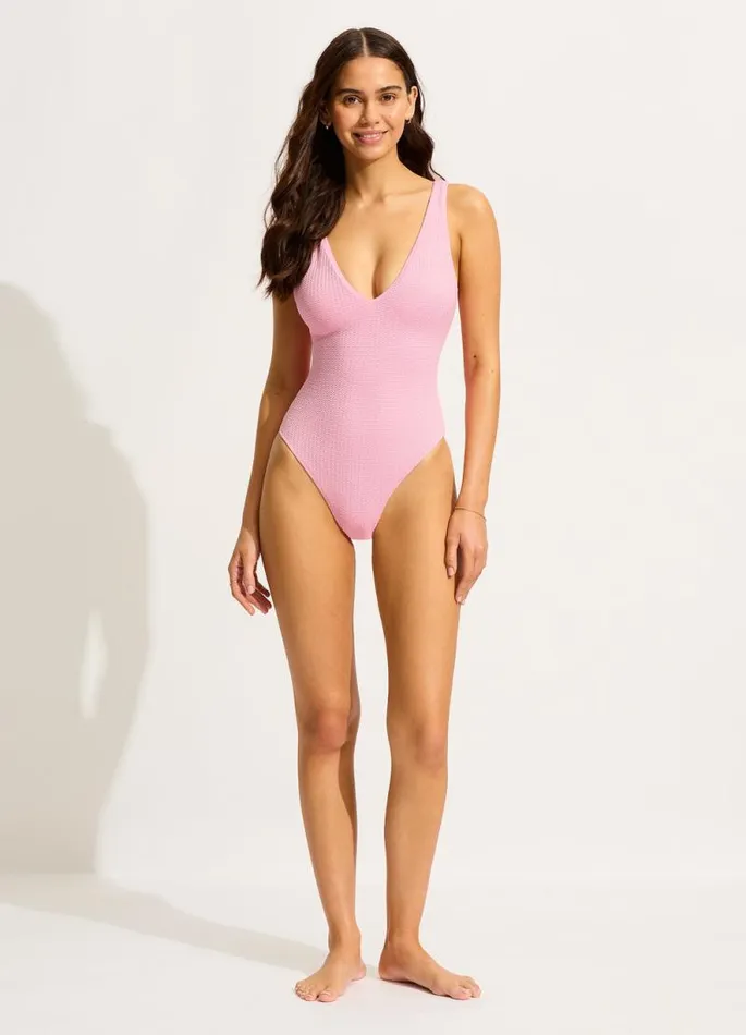 Seafolly V Neck Women Sea Dive Deep V Neck One Piece 8211 Parfait Pink