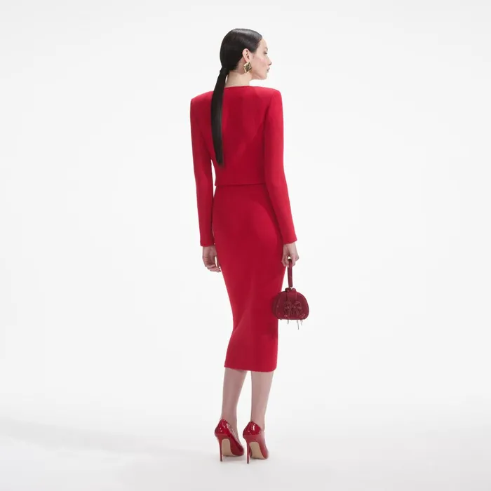 Self Portrait Bottoms Women Red Knit Heart Buttoned Midi Skirt