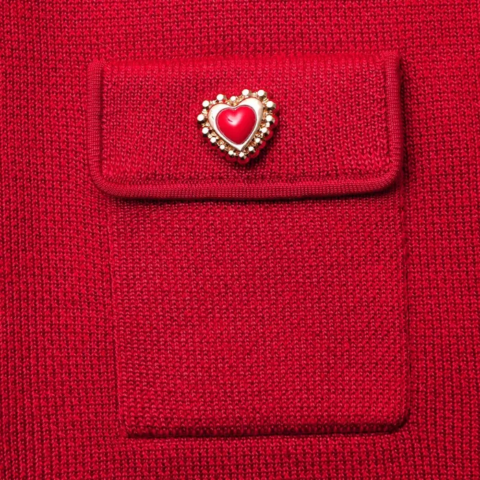 Self Portrait Bottoms Women Red Knit Heart Buttoned Midi Skirt