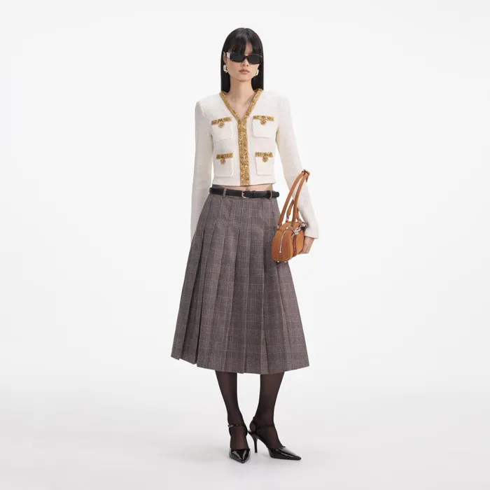 Self Portrait CoOrds Women Cream Lurex Knit Cardigan