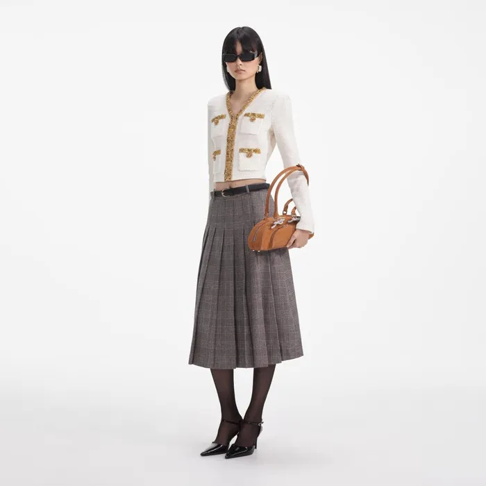 Self Portrait CoOrds Women Cream Lurex Knit Cardigan