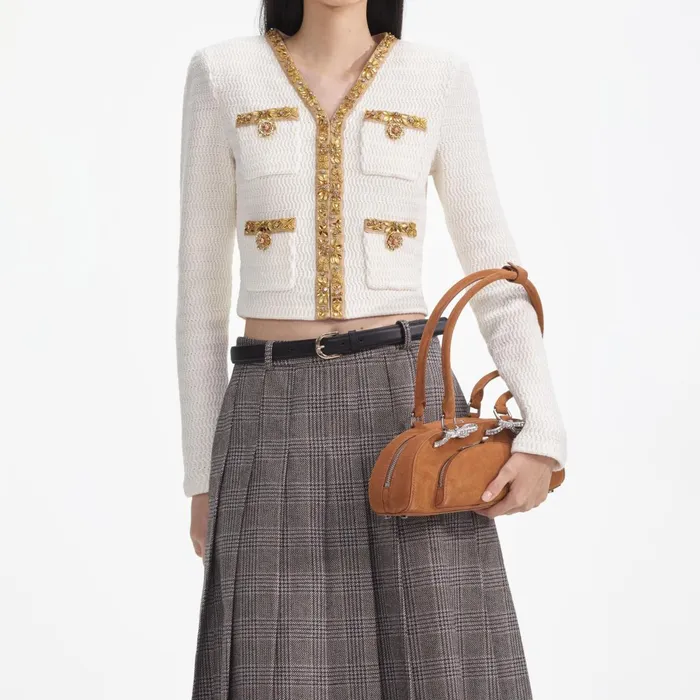 Self Portrait CoOrds Women Cream Lurex Knit Cardigan