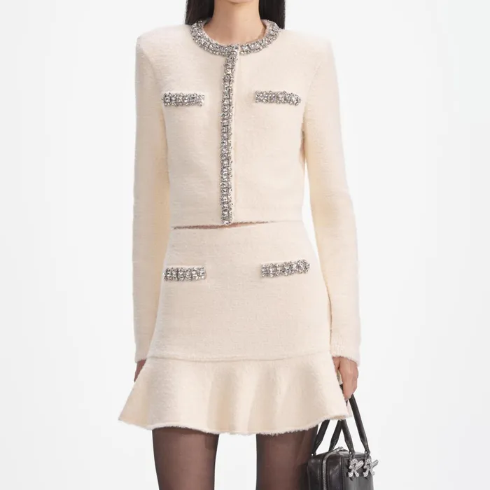Self Portrait CoOrds Women Cream Soft Knit Cardigan