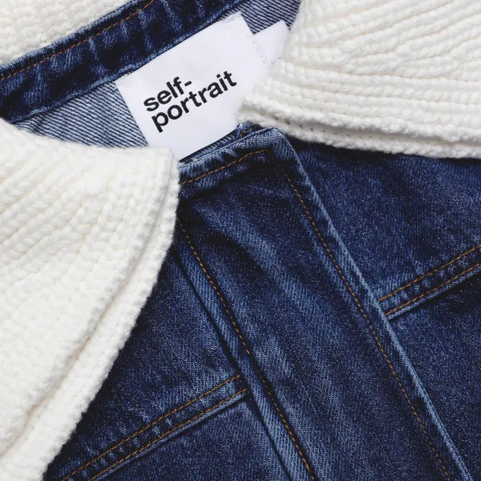 Self Portrait Denim Women Denim Knit Collar Jacket