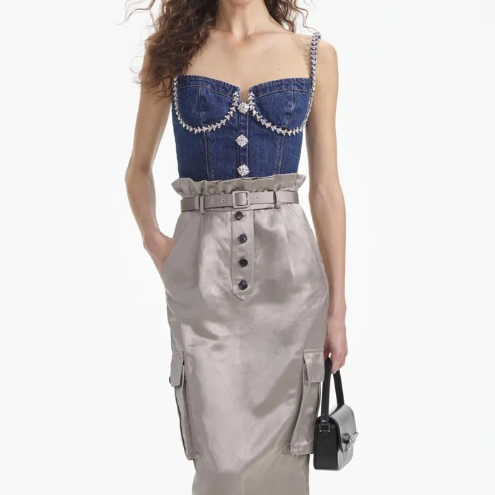 Self Portrait Denim Women Diamante Denim Top