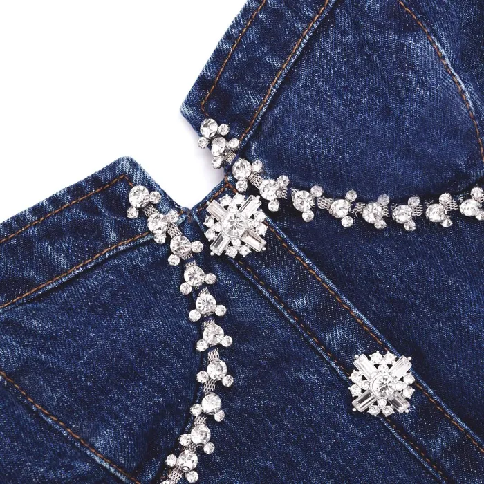 Self Portrait Denim Women Diamante Denim Top