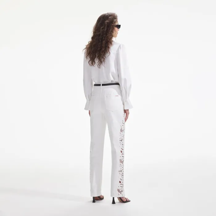 Self Portrait Denim Women White Cutwork Denim Jeans