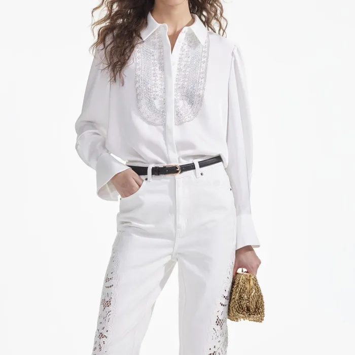Self Portrait Denim Women White Cutwork Denim Jeans