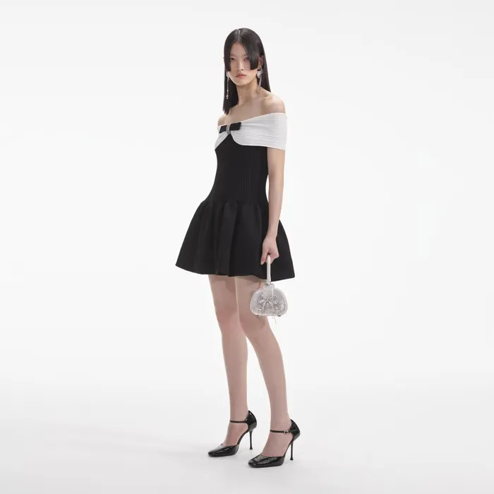 Self Portrait Dresses Women Black Knit Bow Mini Dress