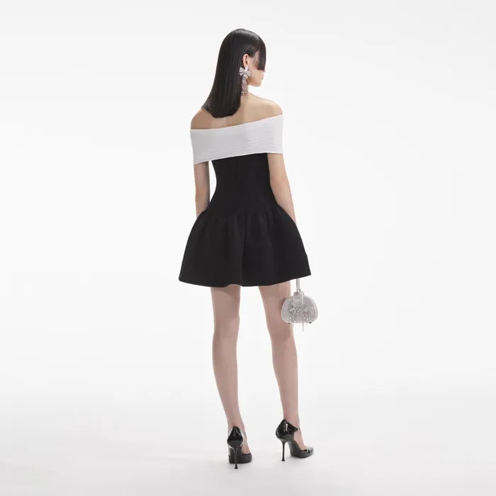 Self Portrait Dresses Women Black Knit Bow Mini Dress