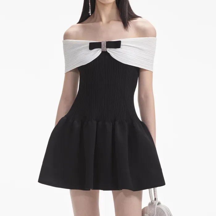Self Portrait Dresses Women Black Knit Bow Mini Dress