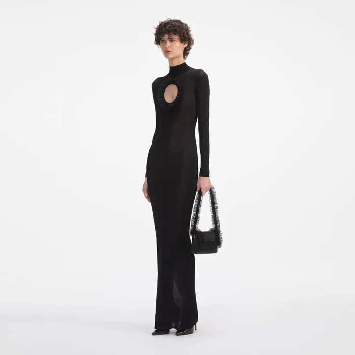 Self Portrait Dresses Women Black Knit Cut Out Maxi Dress Black