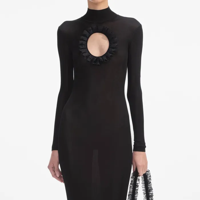 Self Portrait Dresses Women Black Knit Cut Out Maxi Dress Black