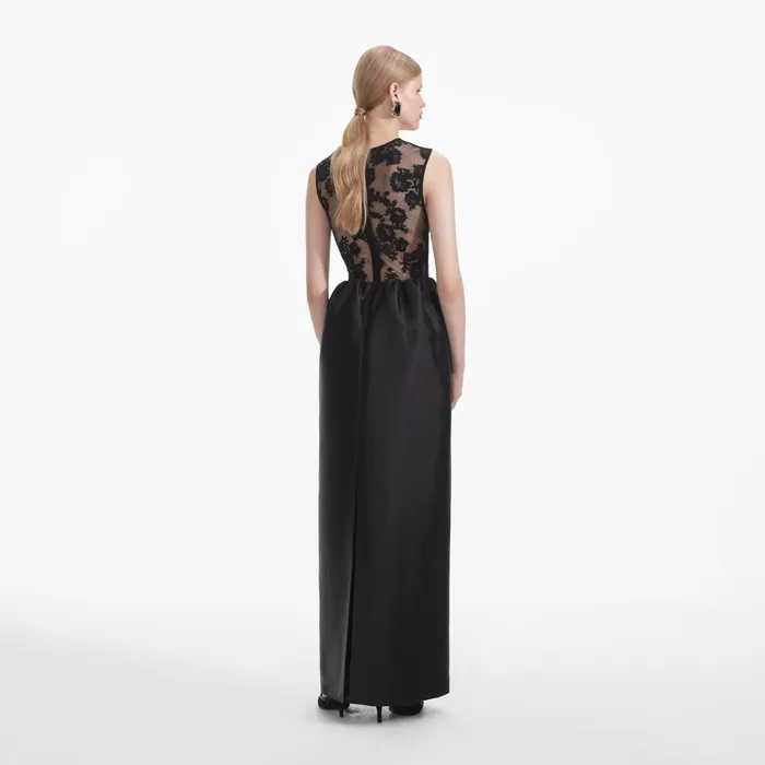 Self Portrait Dresses Women Black Lace Taffeta Maxi Dress