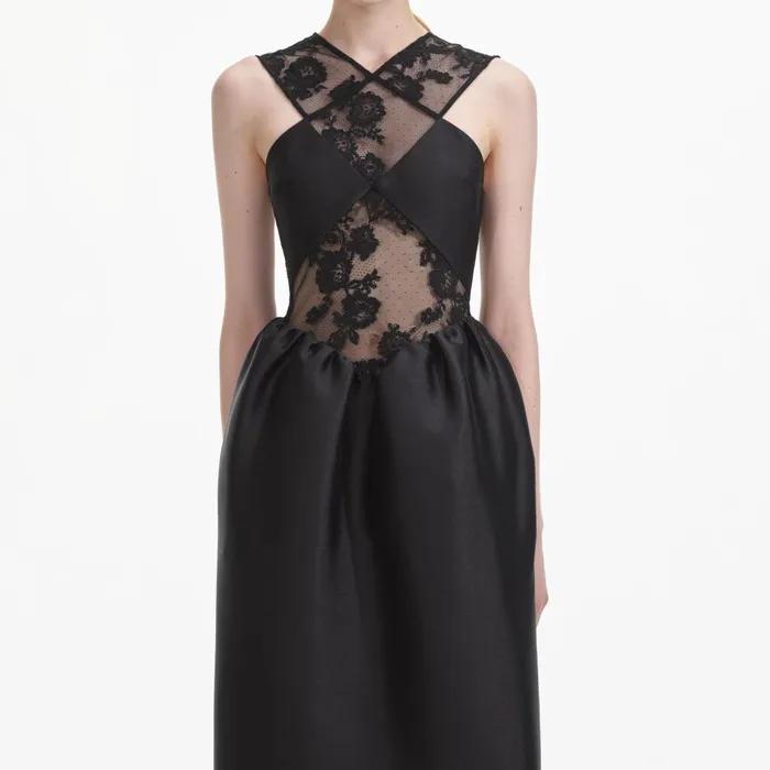 Self Portrait Dresses Women Black Lace Taffeta Maxi Dress