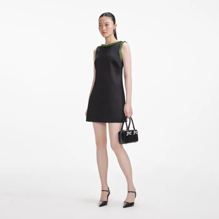 Self Portrait Dresses Women Black Satin Mini Dress
