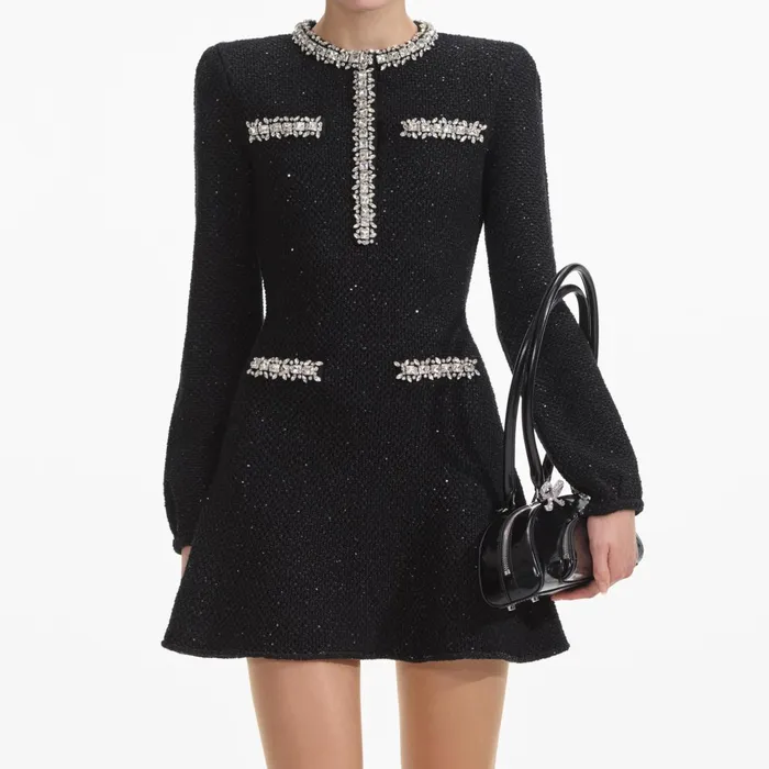 Self Portrait Dresses Women Black Sequin Knit Mini Dress