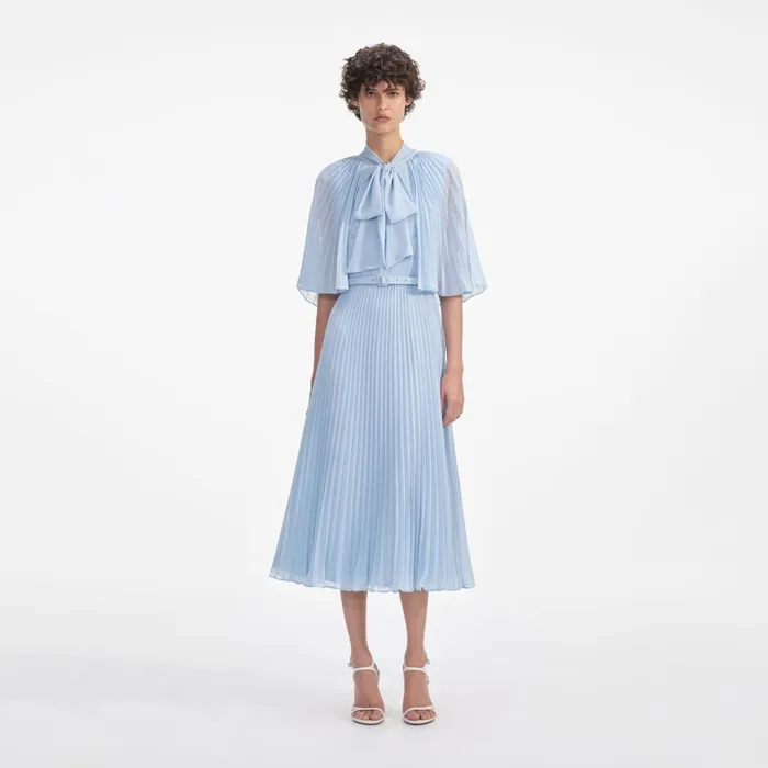 Self Portrait Dresses Women Blue Chiffon Cape Midi Dress Blue
