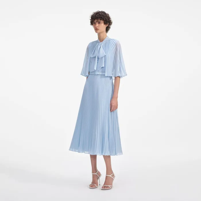 Self Portrait Dresses Women Blue Chiffon Cape Midi Dress Blue