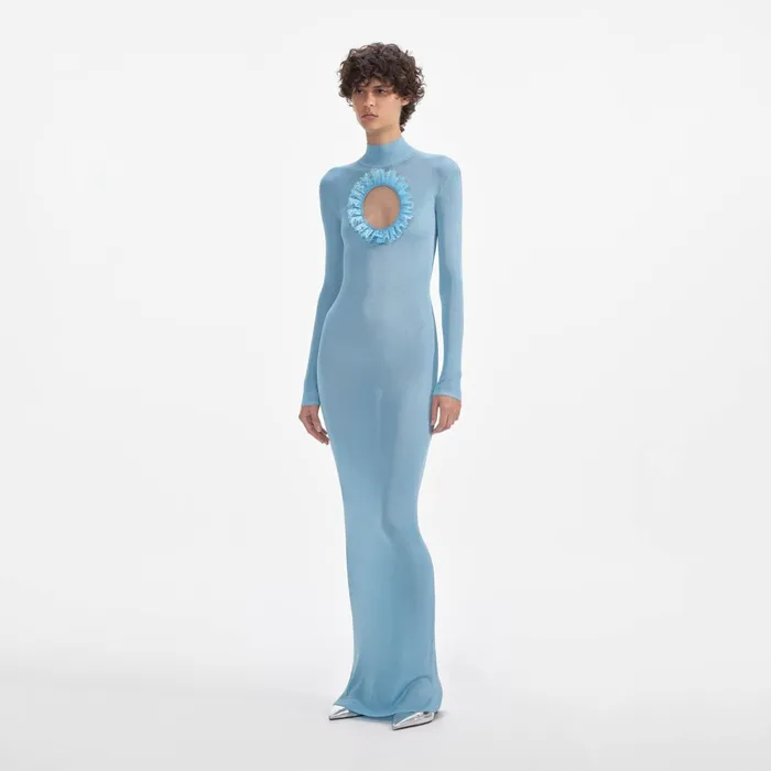 Self Portrait Dresses Women Blue Knit Cut Out Maxi Dress Blue
