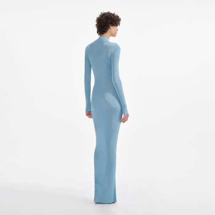 Self Portrait Dresses Women Blue Knit Cut Out Maxi Dress Blue