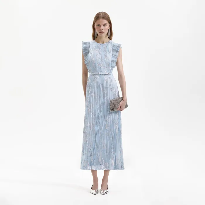 Self Portrait Dresses Women Blue Metallic Floral Midi Dress