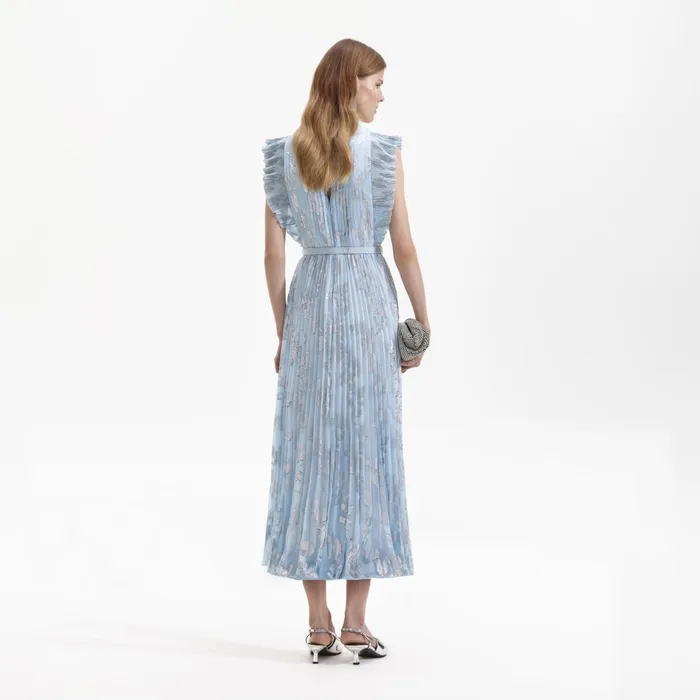 Self Portrait Dresses Women Blue Metallic Floral Midi Dress