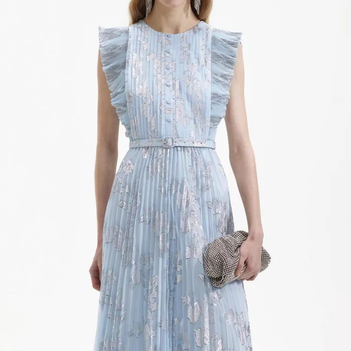 Self Portrait Dresses Women Blue Metallic Floral Midi Dress