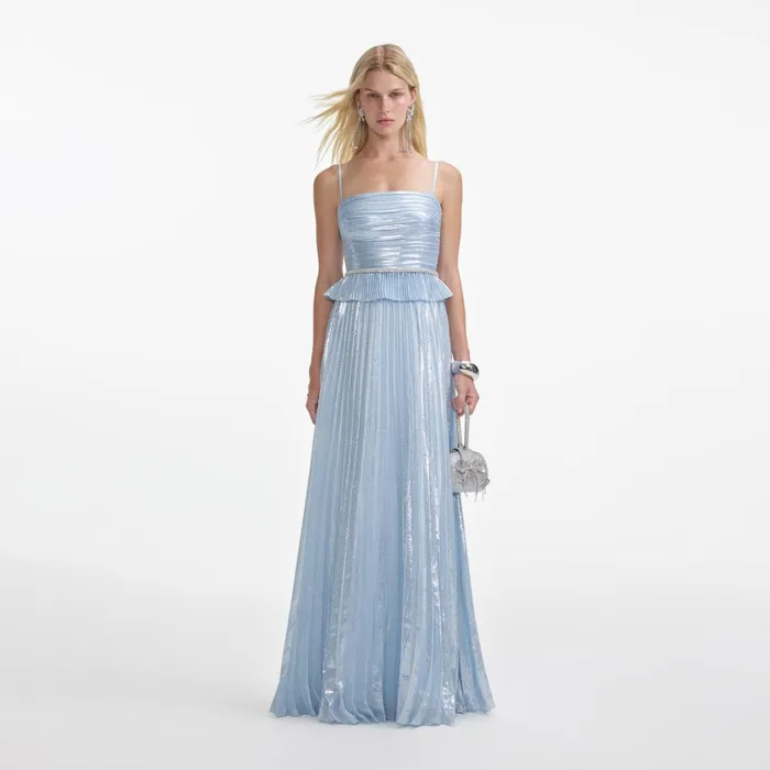Self Portrait Dresses Women Blue Metallic Maxi Dress