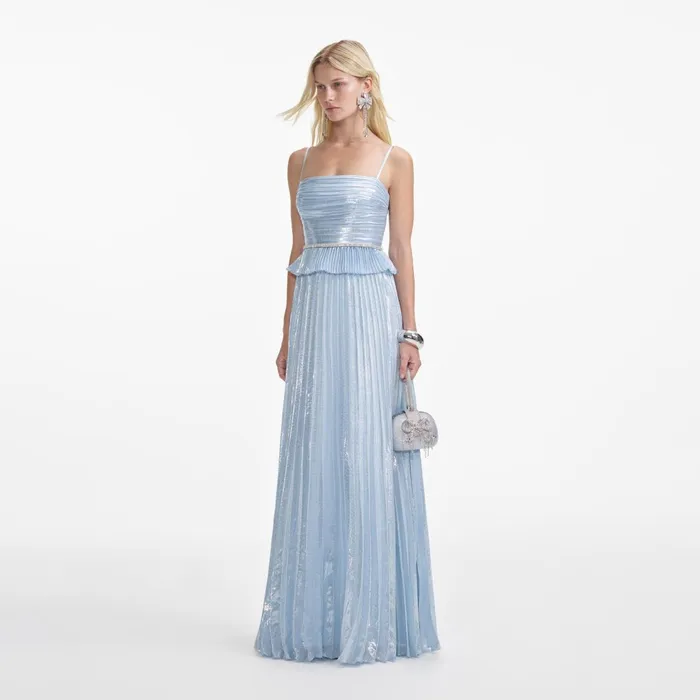 Self Portrait Dresses Women Blue Metallic Maxi Dress