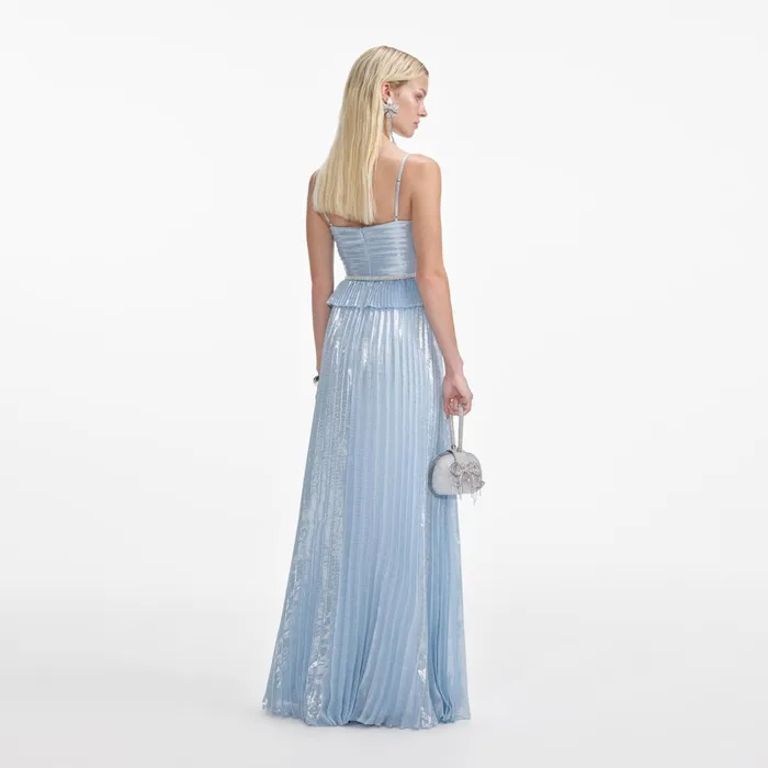 Self Portrait Dresses Women Blue Metallic Maxi Dress