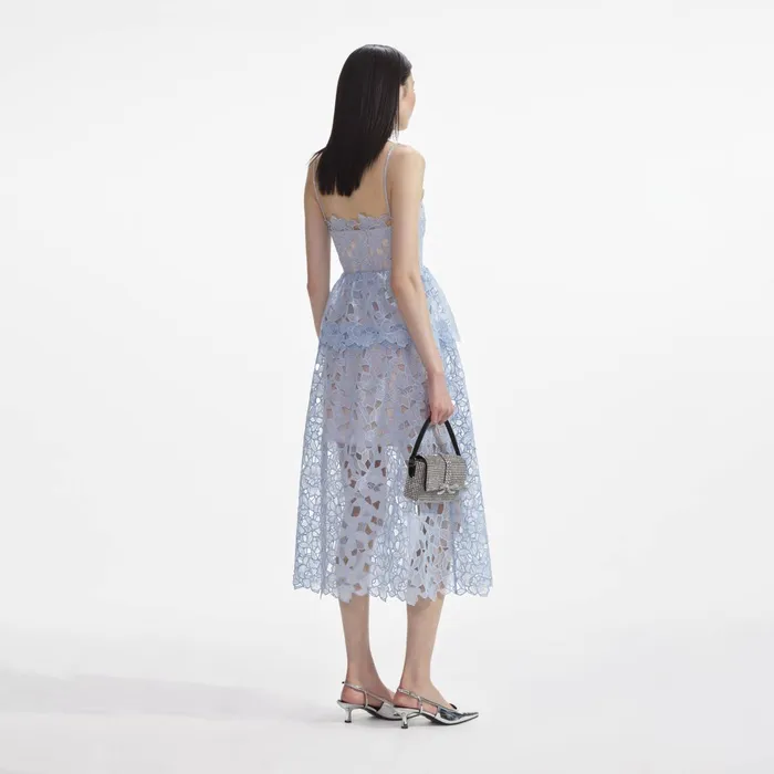Self Portrait Dresses Women Blue Organza Lace Midi Dress