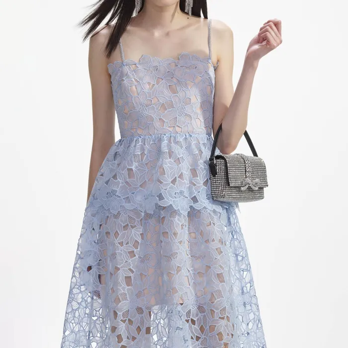 Self Portrait Dresses Women Blue Organza Lace Midi Dress