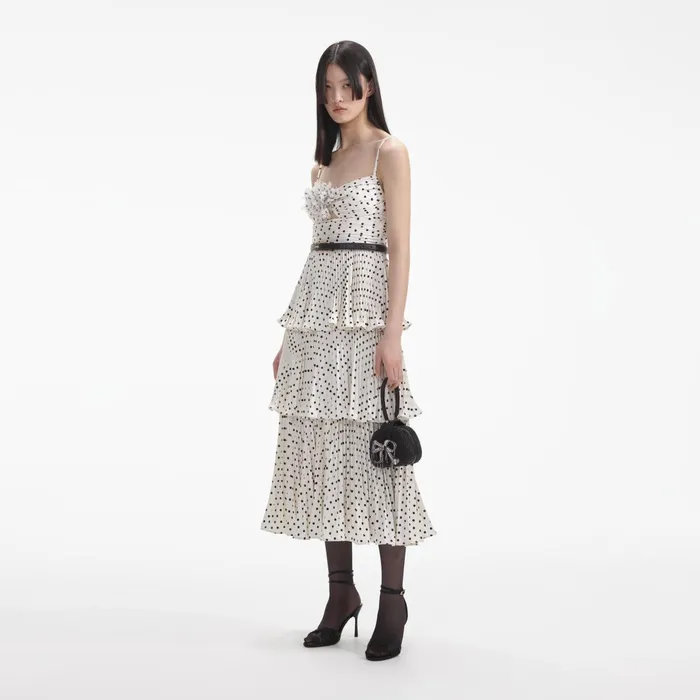Self Portrait Dresses Women Cream Polka Dot Tiered Midi Dress
