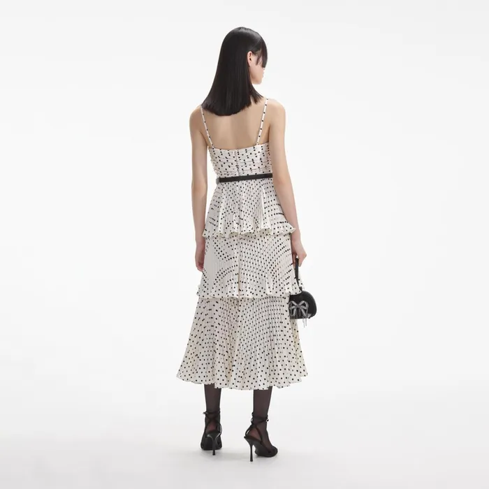 Self Portrait Dresses Women Cream Polka Dot Tiered Midi Dress