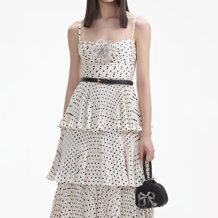 Self Portrait Dresses Women Cream Polka Dot Tiered Midi Dress