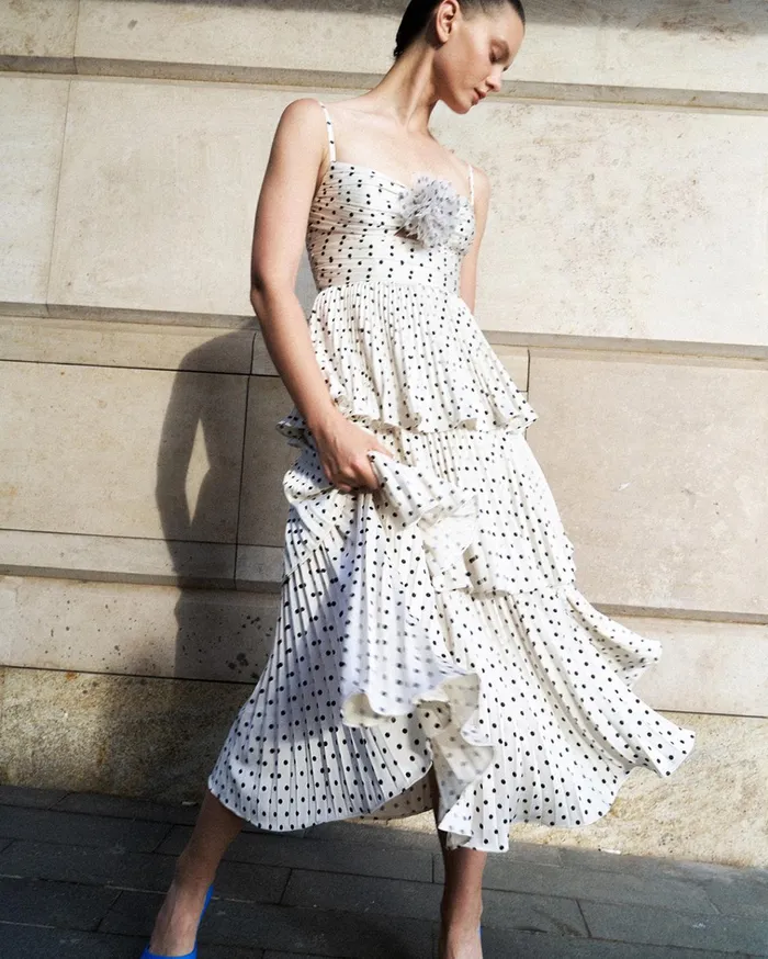 Self Portrait Dresses Women Cream Polka Dot Tiered Midi Dress