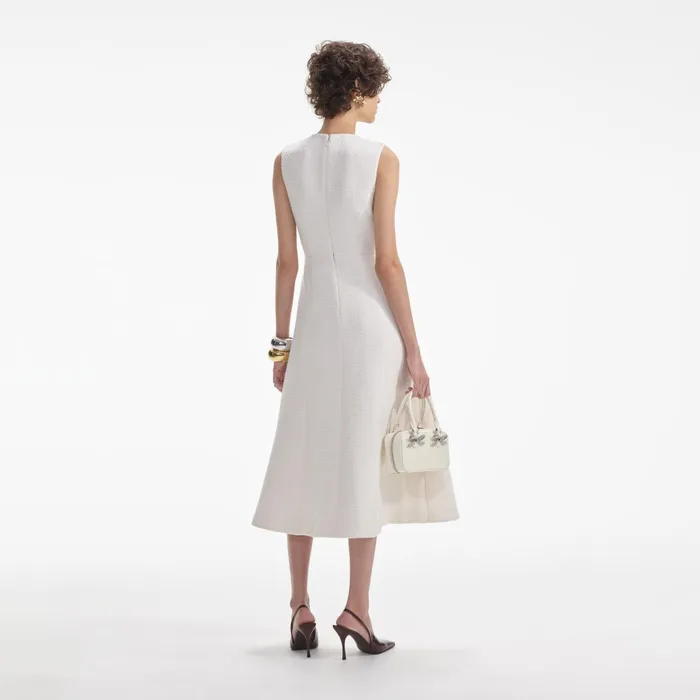 Self Portrait Dresses Women Cream Tinsel Boucle Buttoned Midi Dress
