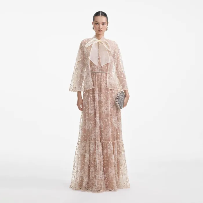 Self Portrait Dresses Women Embellished Cape Maxi Dress