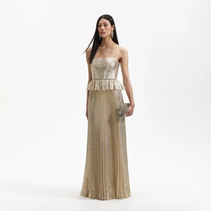 Self Portrait Dresses Women Gold Metallic Maxi Dress