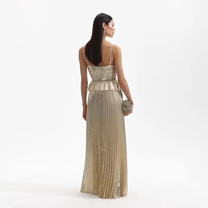 Self Portrait Dresses Women Gold Metallic Maxi Dress