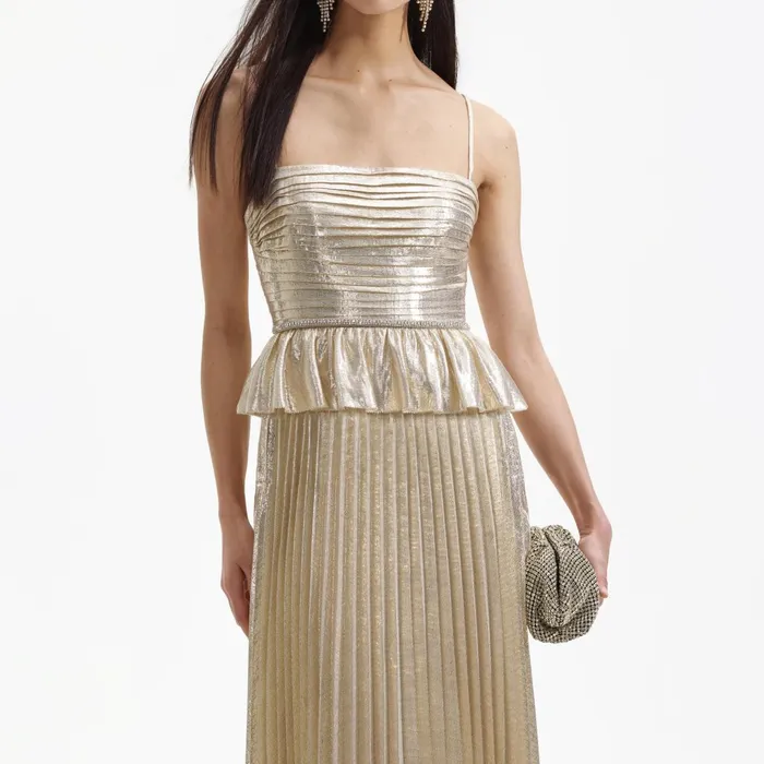 Self Portrait Dresses Women Gold Metallic Maxi Dress