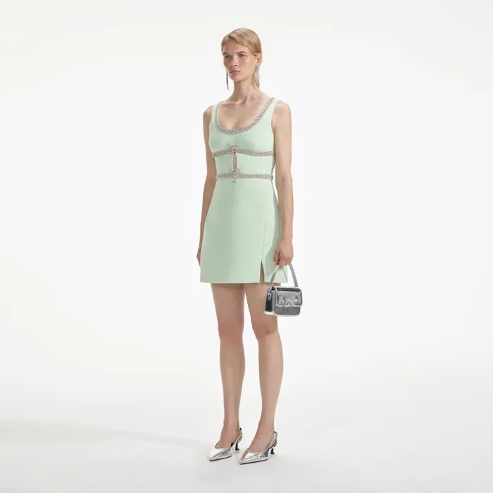 Self Portrait Dresses Women Mint Diamante Bow Trim Mini Dress