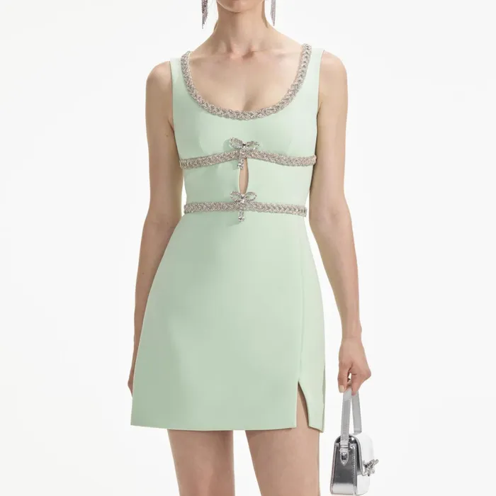 Self Portrait Dresses Women Mint Diamante Bow Trim Mini Dress
