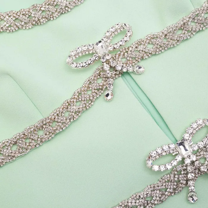 Self Portrait Dresses Women Mint Diamante Bow Trim Mini Dress