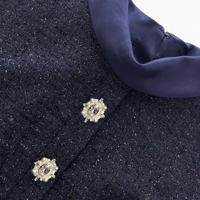 Self Portrait Dresses Women Navy Metallic Boucle Maxi Dress