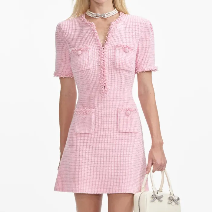 Self Portrait Dresses Women Pink Textured Knit Mini Dress